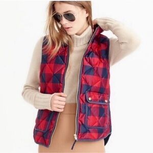 J.Crew Excursion Puffer Vest in Red/Navy Buffalo Check XXS